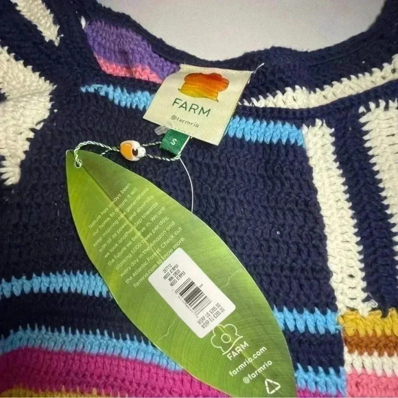 Anthropologie Farm Rio Stripe Mini Dress Crochet Knit Puff Sweater Chunky S $265 - Picture 9 of 12